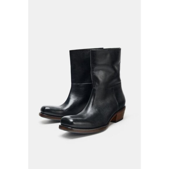 ZARA LEATHER COWBOY ANKLE BOOTS - Picture 5 of 9